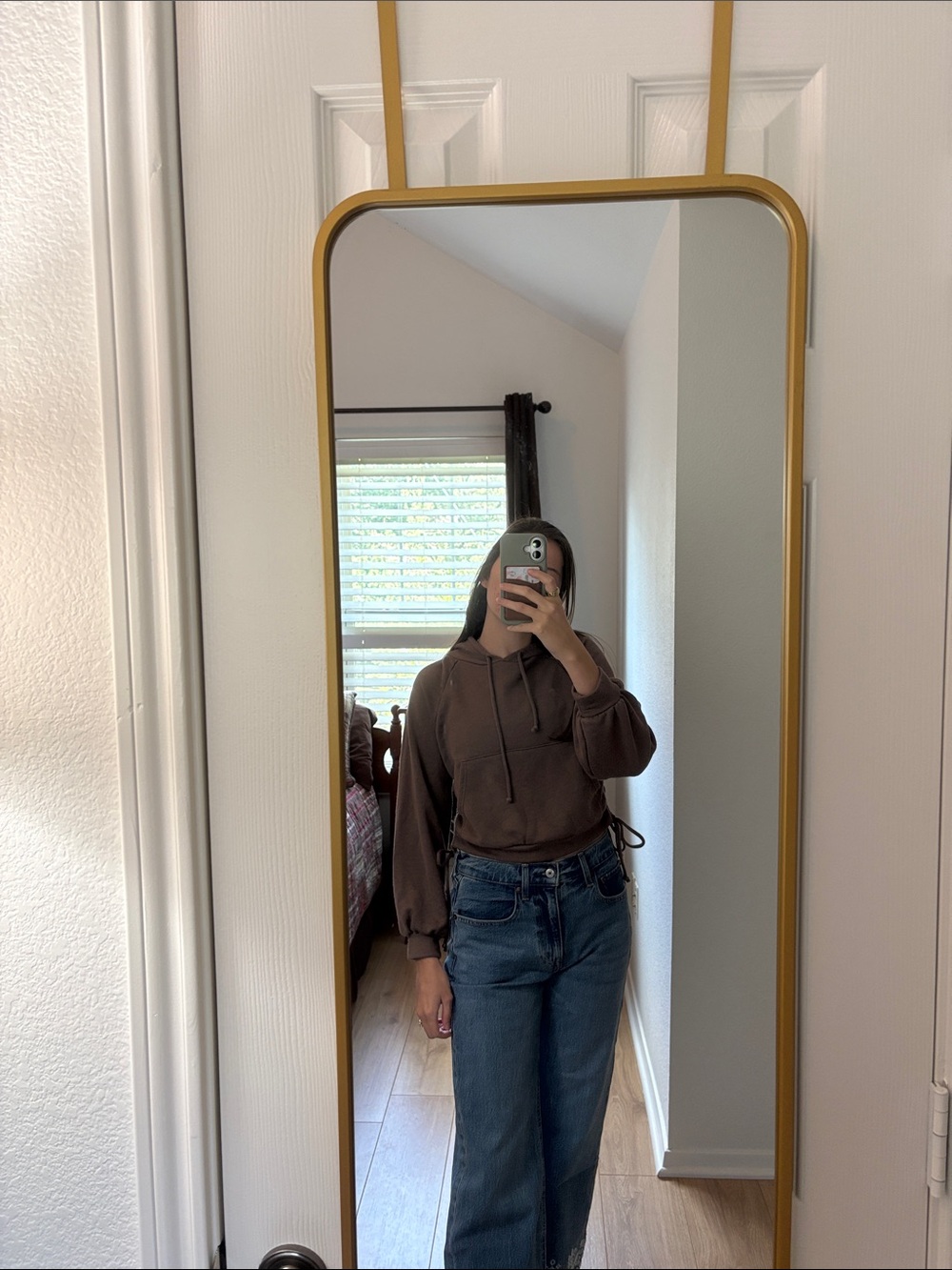 Le Lis Chocolate Brown Cropped Hoodie with Drawstrings